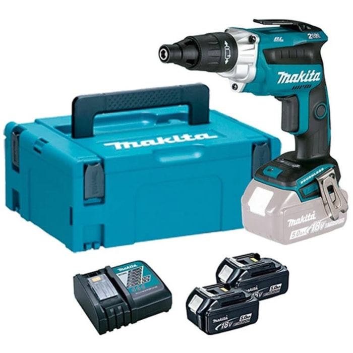 Visseuse bardage 18 V Li-Ion 5 Ah MAKITA - 2 batteries 18V 5.0Ah - chargeur - MakPac - DFS251RTJ