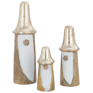 J-Line décoration Gnomes Champignons - bois - naturel/or - 3 pcs