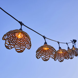 Lot de 2 guirlandes lumineuses extérieur connectables 14 abat-jour fleur en polyrotin style bohème ampoules filament E27 LED blanc chaud 2x FLOWER LIGHT 10m