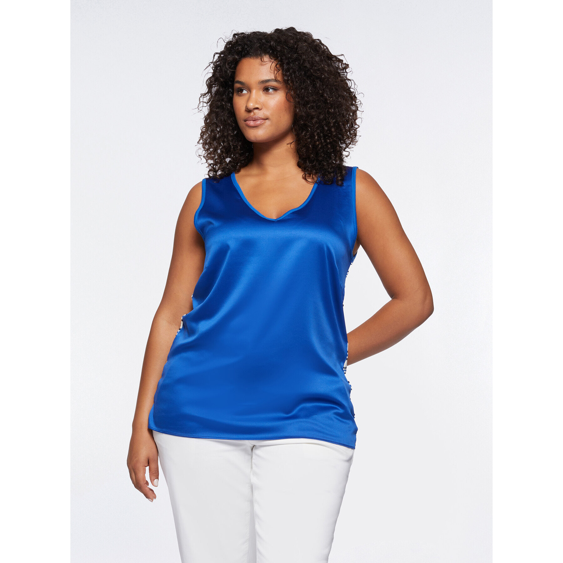 Fiorella Rubino - Top in satin con dietro a righe - Bluette