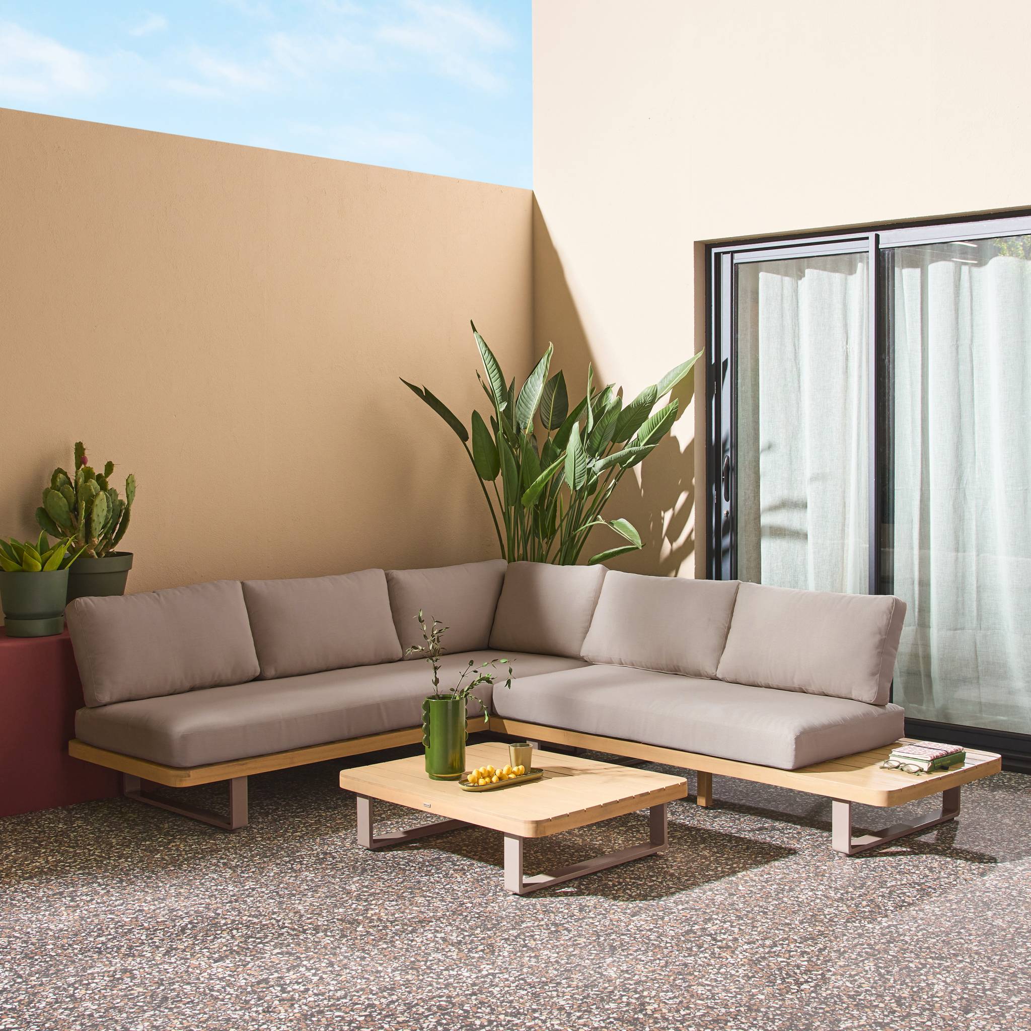 Salon de jardin d'angle bois d'acacia et aluminium 5 places ACALIA LATIKA