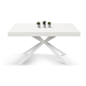 Tavolo CAMAIORE in legno, finitura bianco frassinato e base a X in metallo bianco, allungabile 180×90 cm – 260×90 cm
