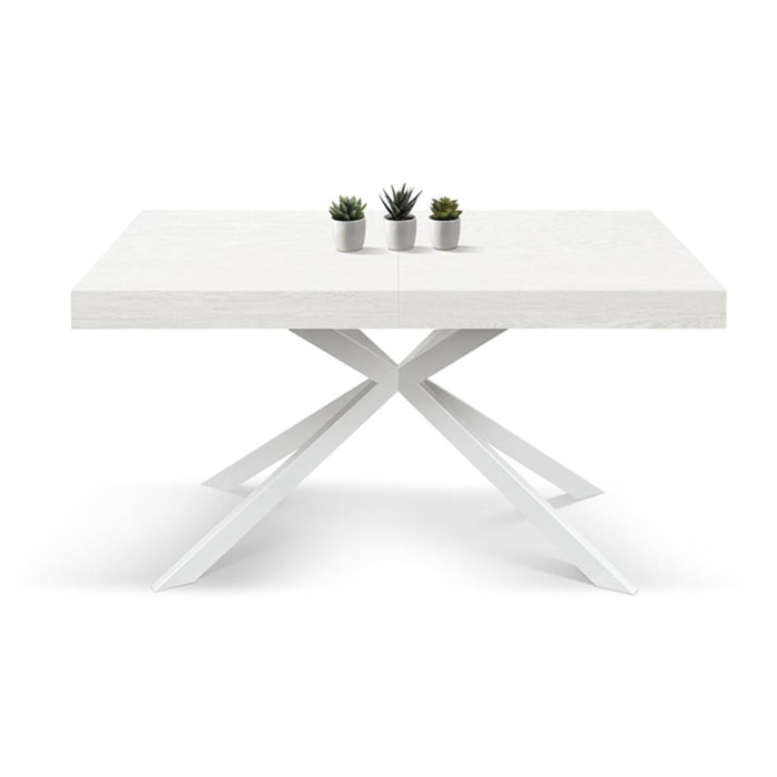 Tavolo CAMAIORE in legno, finitura bianco frassinato e base a X in metallo bianco, allungabile 180×90 cm – 260×90 cm