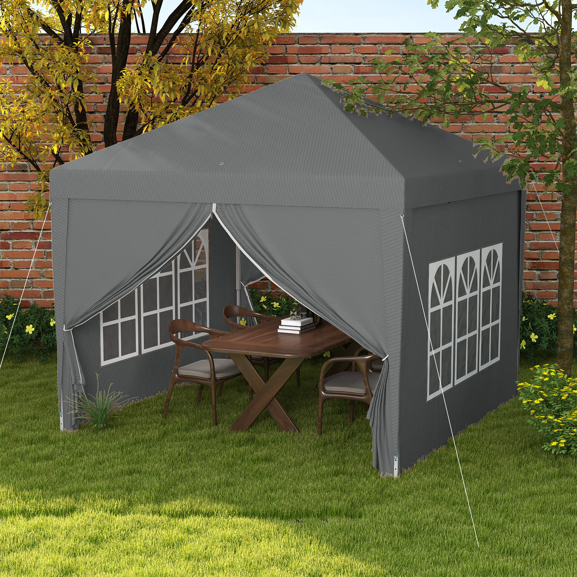 Carpa Plegable Pop-up Gazebo 3x3 m Cenador Plegable con 4 Paredes Laterales Anti-UV y Bolsa de Transporte para Camping Fiestas Gris