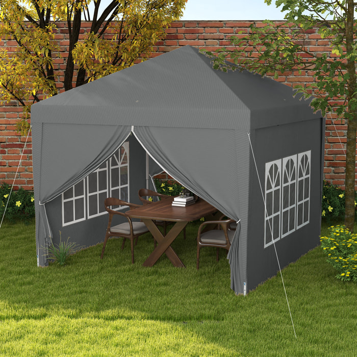 Carpa Plegable Pop-up Gazebo 3x3 m Cenador Plegable con 4 Paredes Laterales Anti-UV y Bolsa de Transporte para Camping Fiestas Gris