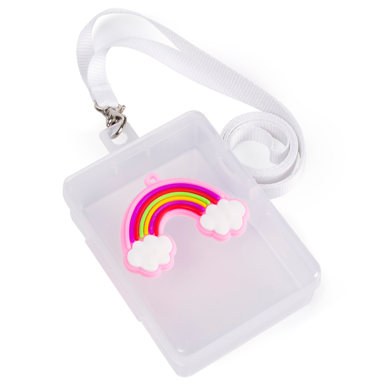 Porta mascherine igienico infantile DESIGN ARCOBALENO con lanyard.