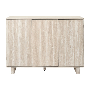 Buffet - HOME DECO FACTORY - Pietra - 3 Portes - Effet Pierre - Blanc et Beige