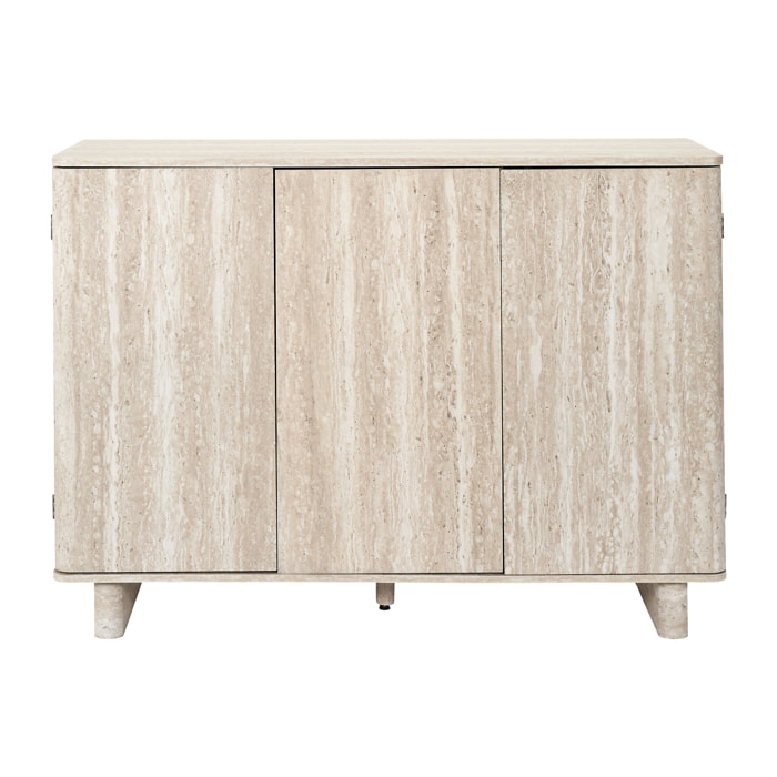 Buffet - HOME DECO FACTORY - Pietra - 3 Portes - Effet Pierre - Blanc et Beige