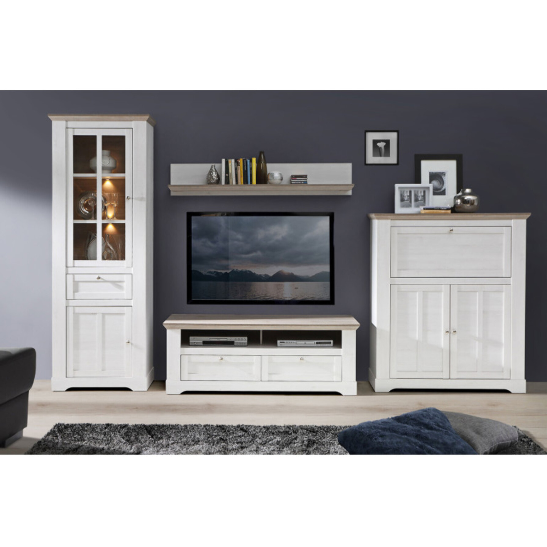 Etagère murale 145cm en bois effet chêne clair blanchi - ILONA