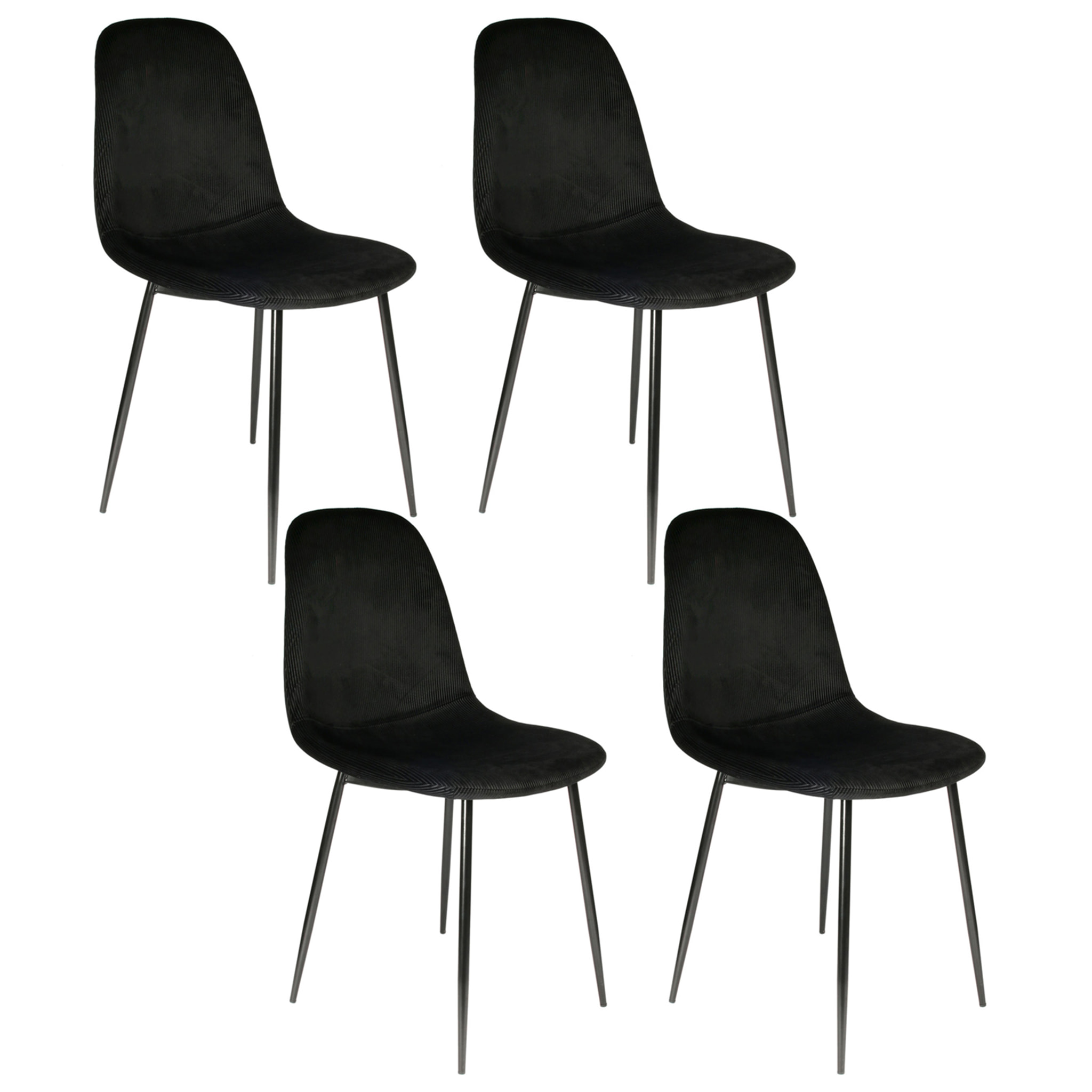 Chaise Velours Cotele Giulia Noir - Lot De 4