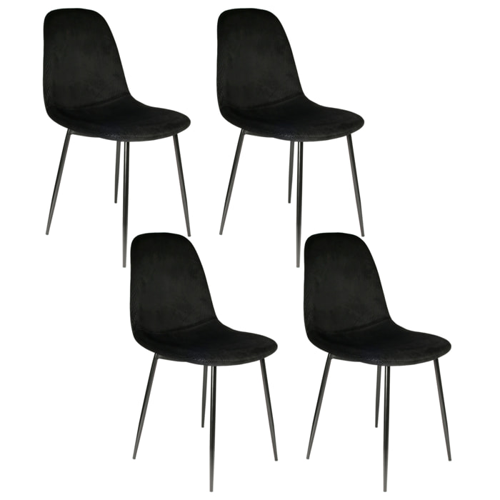 Chaise Velours Cotele Giulia Noir - Lot De 4
