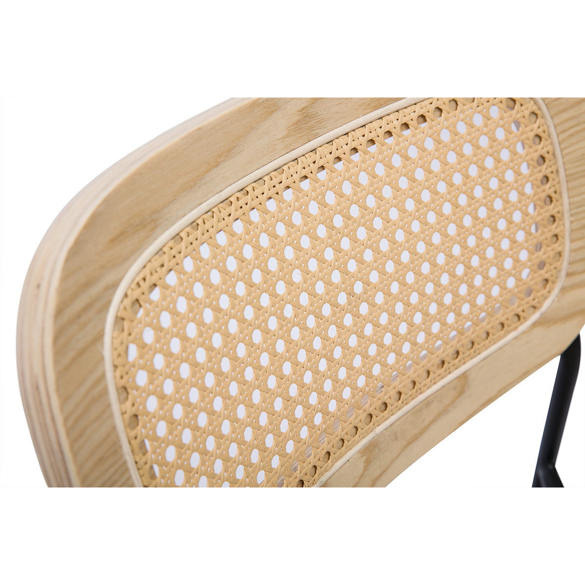 Chaises design en tissu effet velours texturé beige, métal noir et cannage rotin (lot de 2) MIRANDA