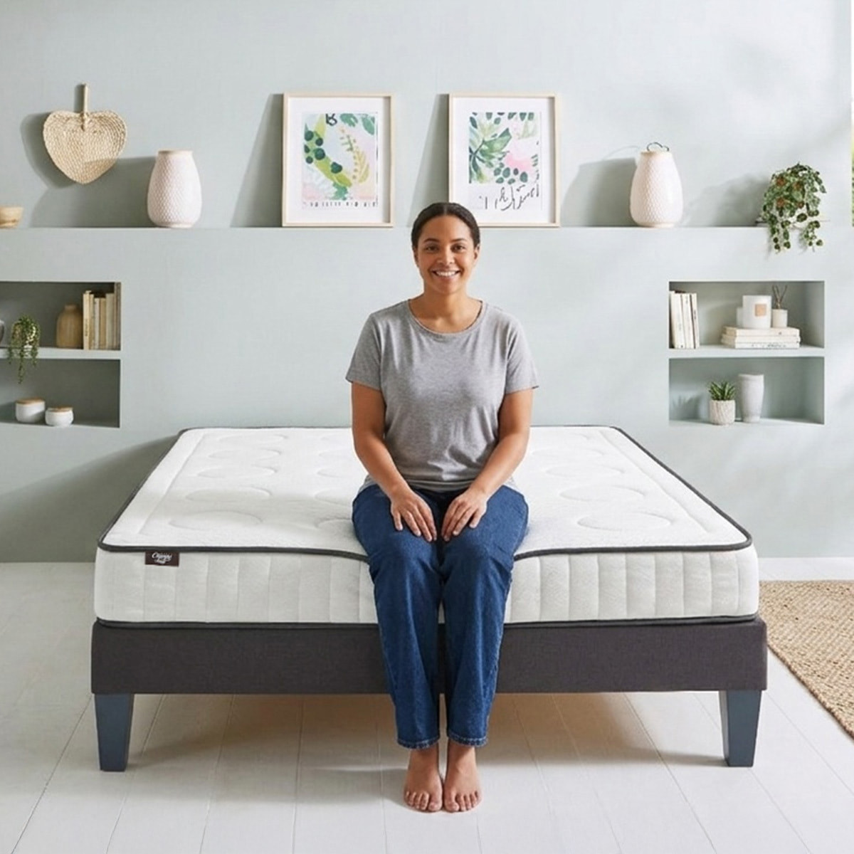 Ensemble Matelas Cristal & Sommier Kit15, 18 cm, Mémoire de Forme, Technologie Tri-Lattes, Soutien Ferme