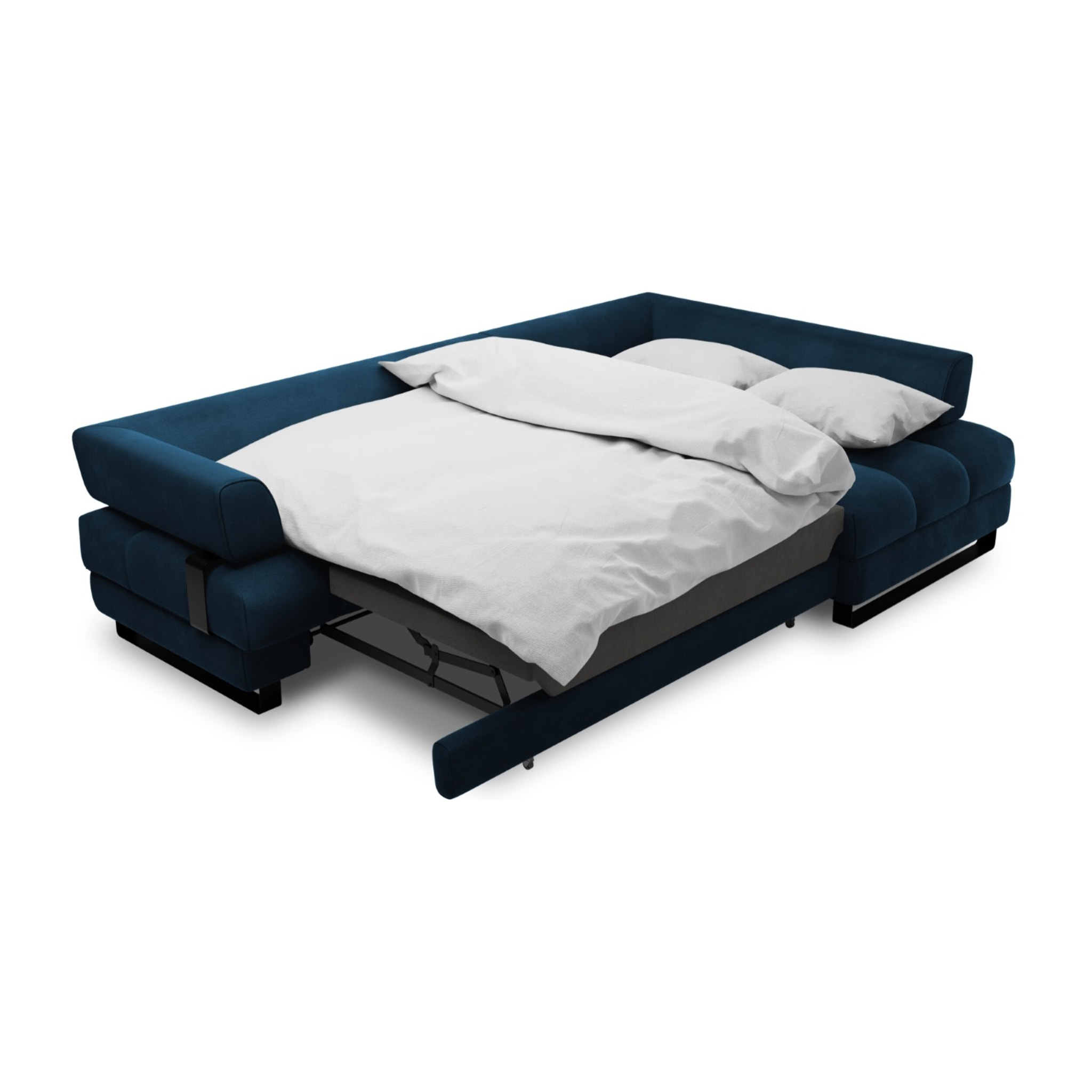 Canapé d'angle droit convertible avec coffre de rangement "Clinton" 5 places en velours bleu roi