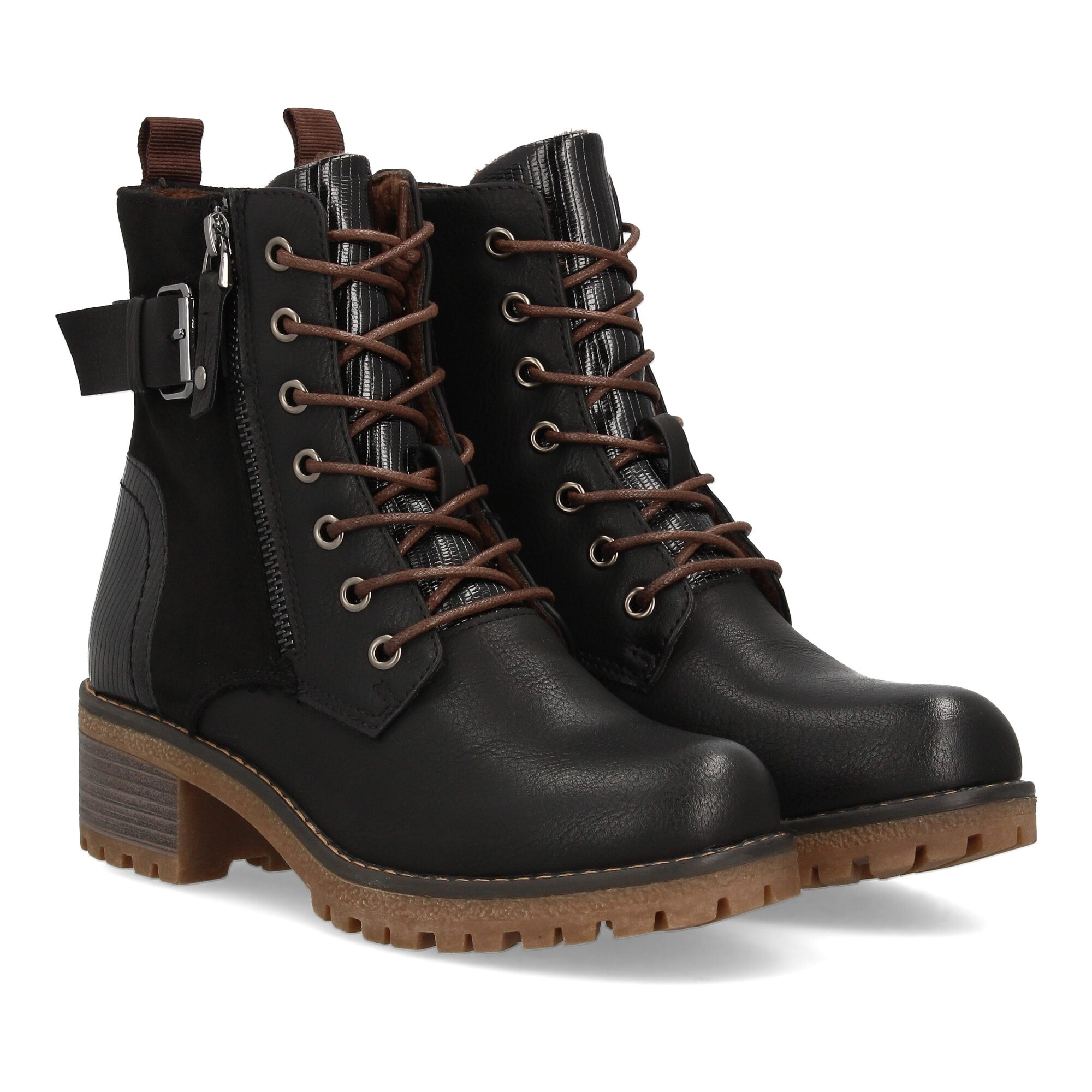 Botín mujer con cierre de cordones y hebilla