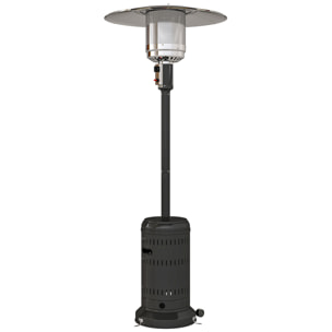 Parasol chauffant gaz mobile 2 roulettes 11 kW allumage piézo électrique H.223cm métal noir alu.