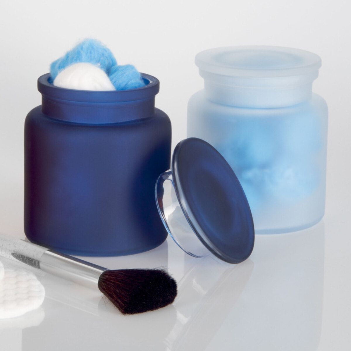 Boite à cotons Verre YOKO Bleu Foncé Spirella