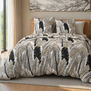 Parure housse de couette 100% microfibre motif plume - plumeti