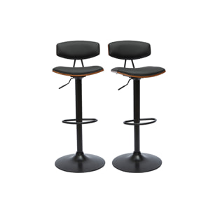 Tabourets de bar design réglables noir et bois foncé (lot de 2) VASCO