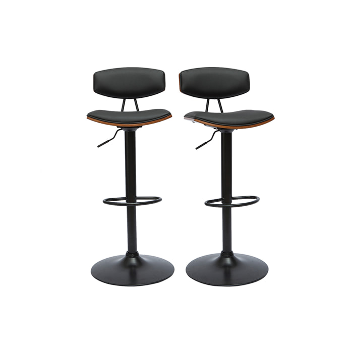 Tabourets de bar design réglables noir et bois foncé (lot de 2) VASCO