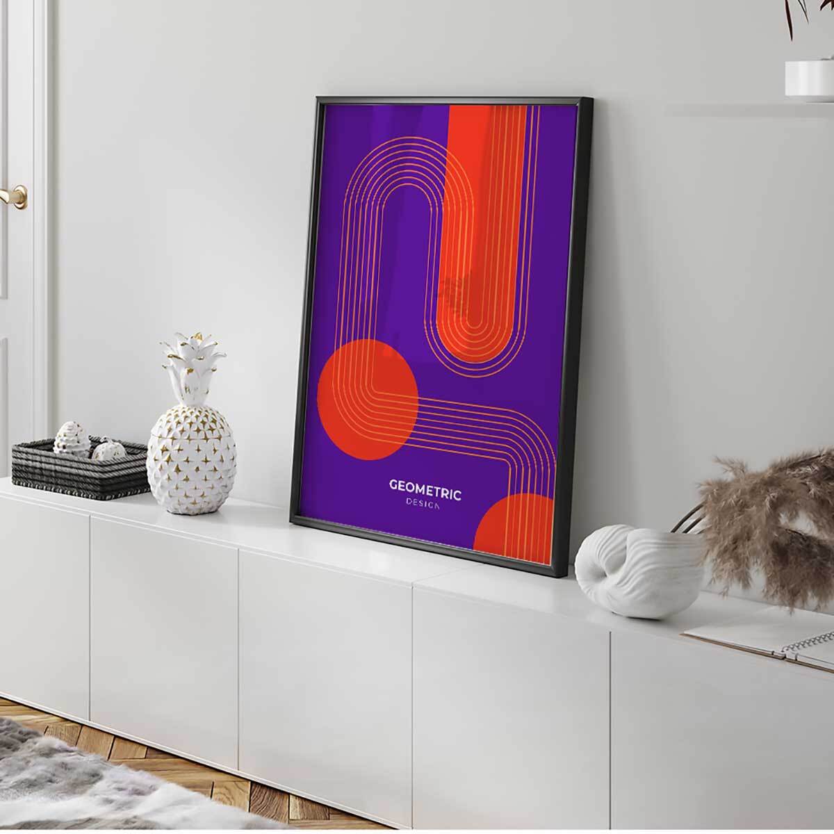 Affiche encadrée géométrique design violet orange Affiche + cadre en métal - Noir