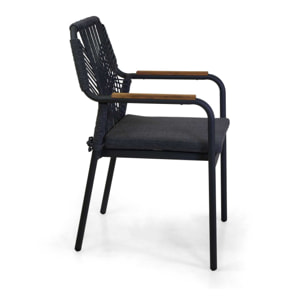 Poltrona Vacchetti Dean in alluminio antracite con corda e cuscino grigio cm56x62h85