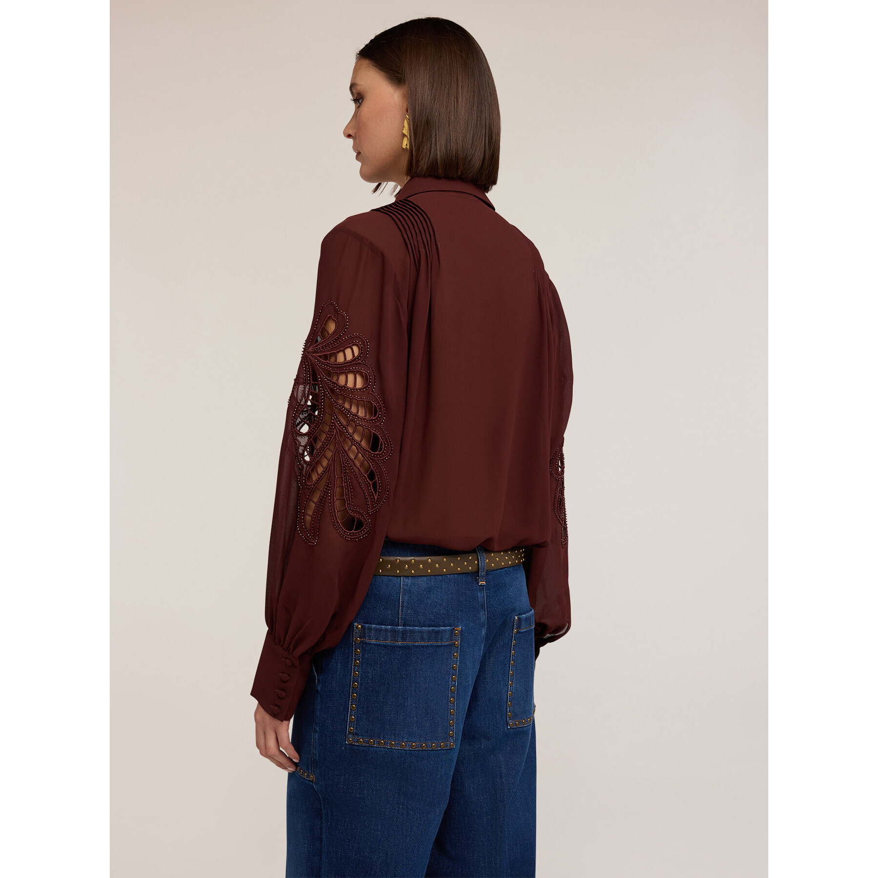 Motivi - Camicia con maniche intarsiate - Marrone