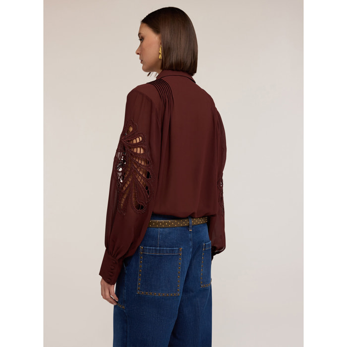 Motivi - Camicia con maniche intarsiate - Marrone