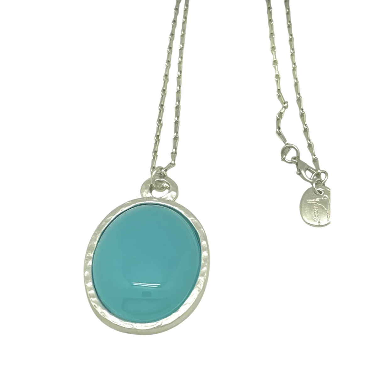 Collar largo Blue Lagoon plata 10µ y cristal oval .