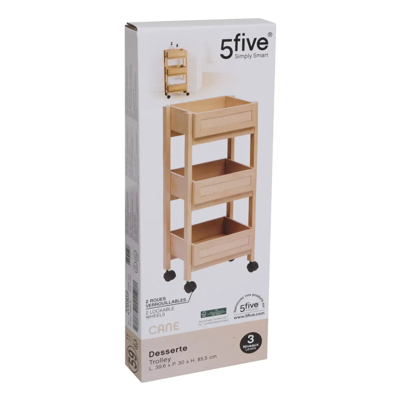 Desserte Cane 3 niveaux bois clair