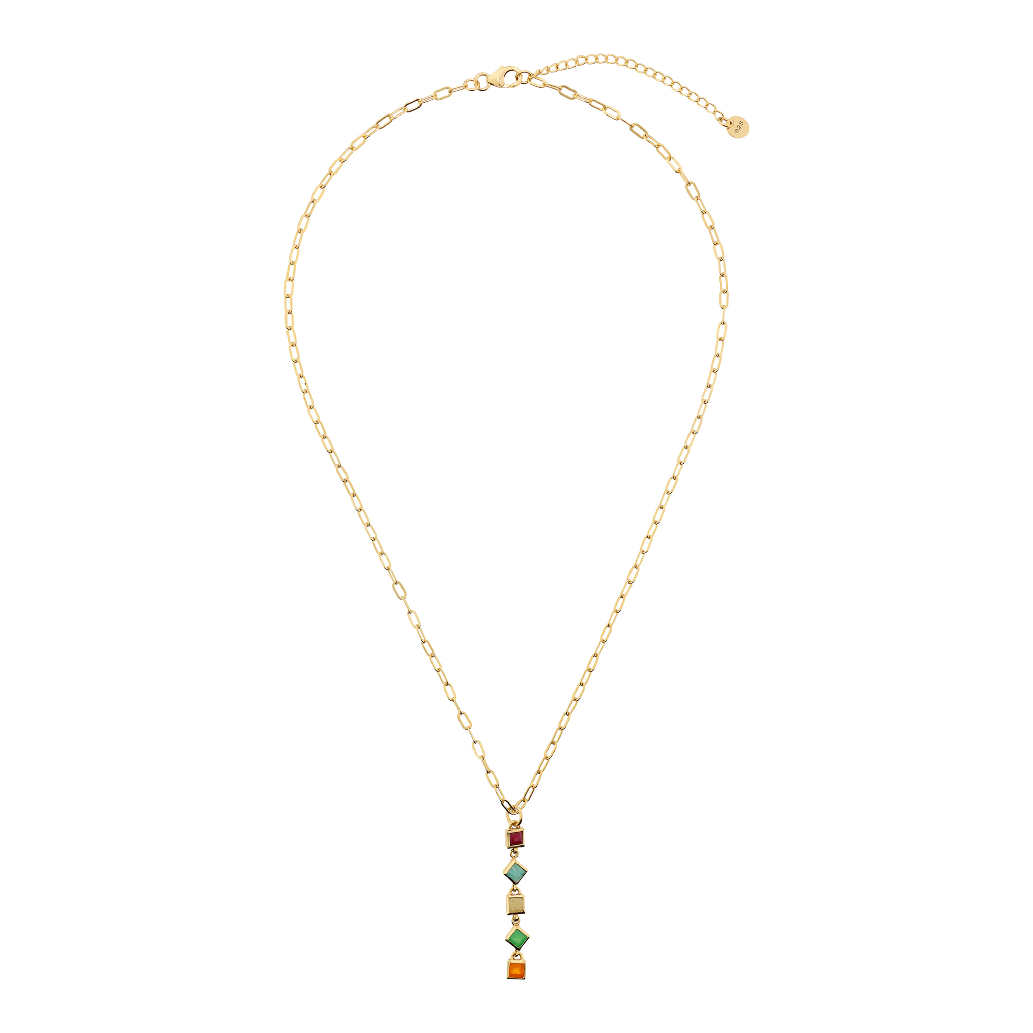 Collana a Cravatta in Argento 925 placcato Oro Giallo 18Kt con Pietre Naturali