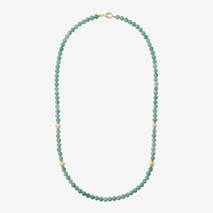 PERLAVIVA - Collana Lunga in Argento 925 placcato Oro Giallo 18kt con Quarzite Verde e Perle d'Acqua Dolce Bianche Ø 9/10 mm