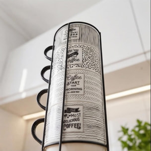 Set 4 Tazze da Caffè con Supporto in metallo, porcellana New Bone China, Manico Ergonomico, Intrecci.