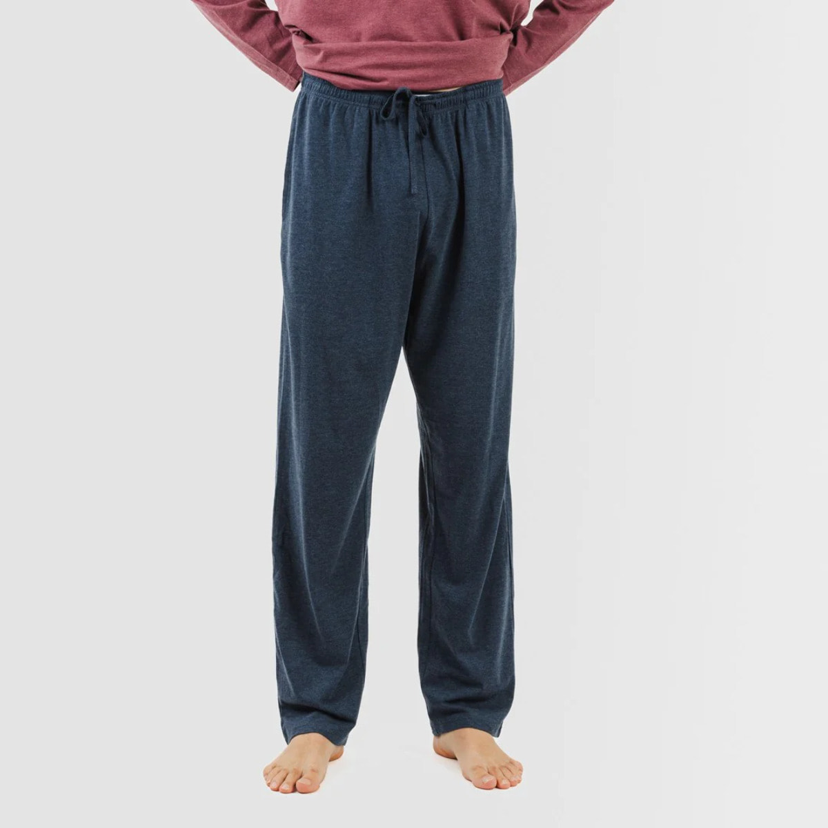 Pigiama lungo da uomo con bottoni bordeaux – navy