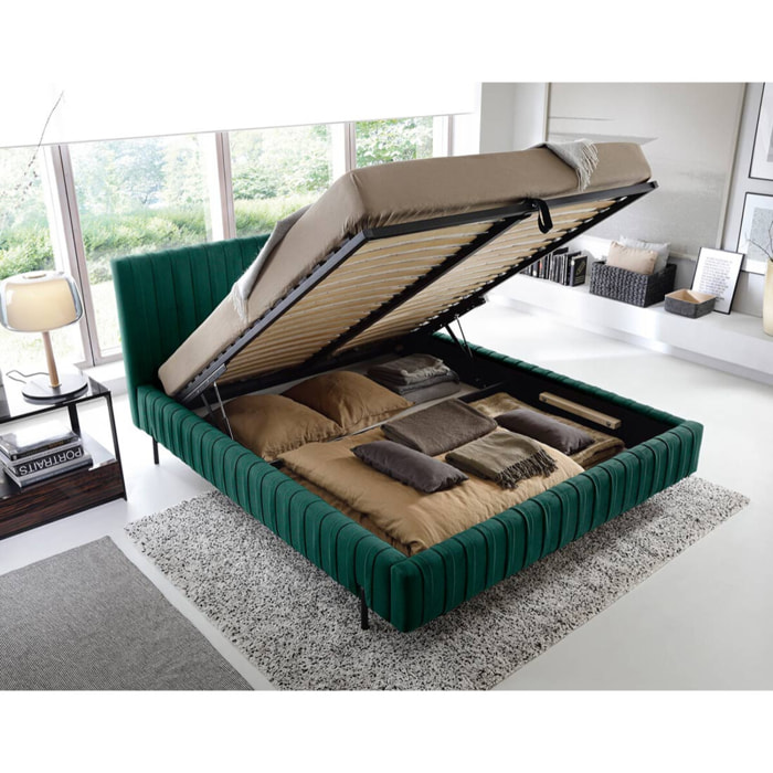 Flavio - lit coffre - 160x200 cm - sommier inclus - en simili - Vert