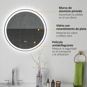 Espejo de Baño con Luces LED Ajustable Ø60 cm Espejo para Baño Redondo con Antivaho Función de Memoria e Interruptor Táctil para Salón Entrada Plata