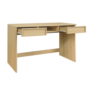Bureau effet bois naturel 2 tiroirs 1 niche 120cm - L 120 x P 55 x H 77cm - Kuba