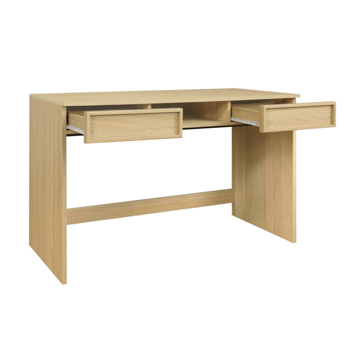 Bureau effet bois naturel 2 tiroirs 1 niche 120cm - L 120 x P 55 x H 77cm - Kuba
