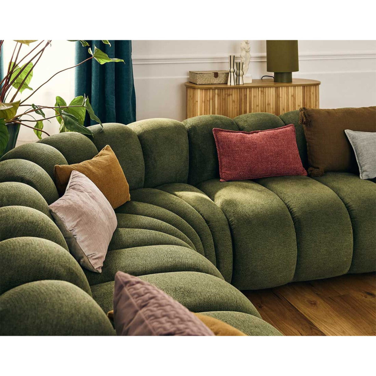 Debbie - canapé modulable d'angle droit 5 places en tissu texturé - Vert