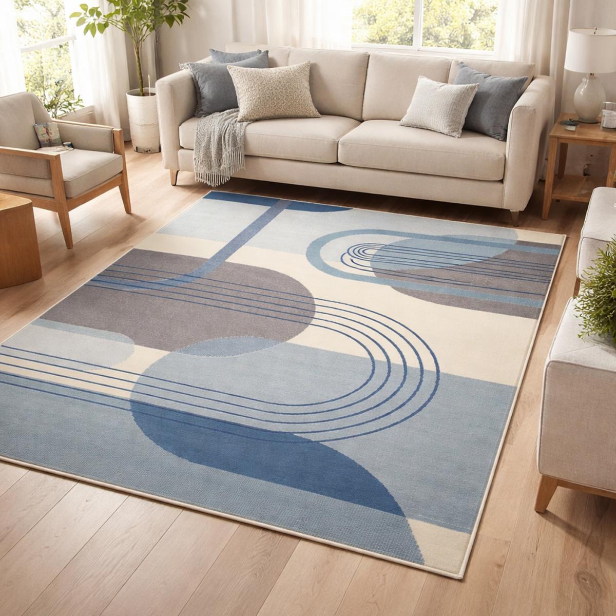 Tapis salon et chambre tissé motif rétro-vintage VOKI