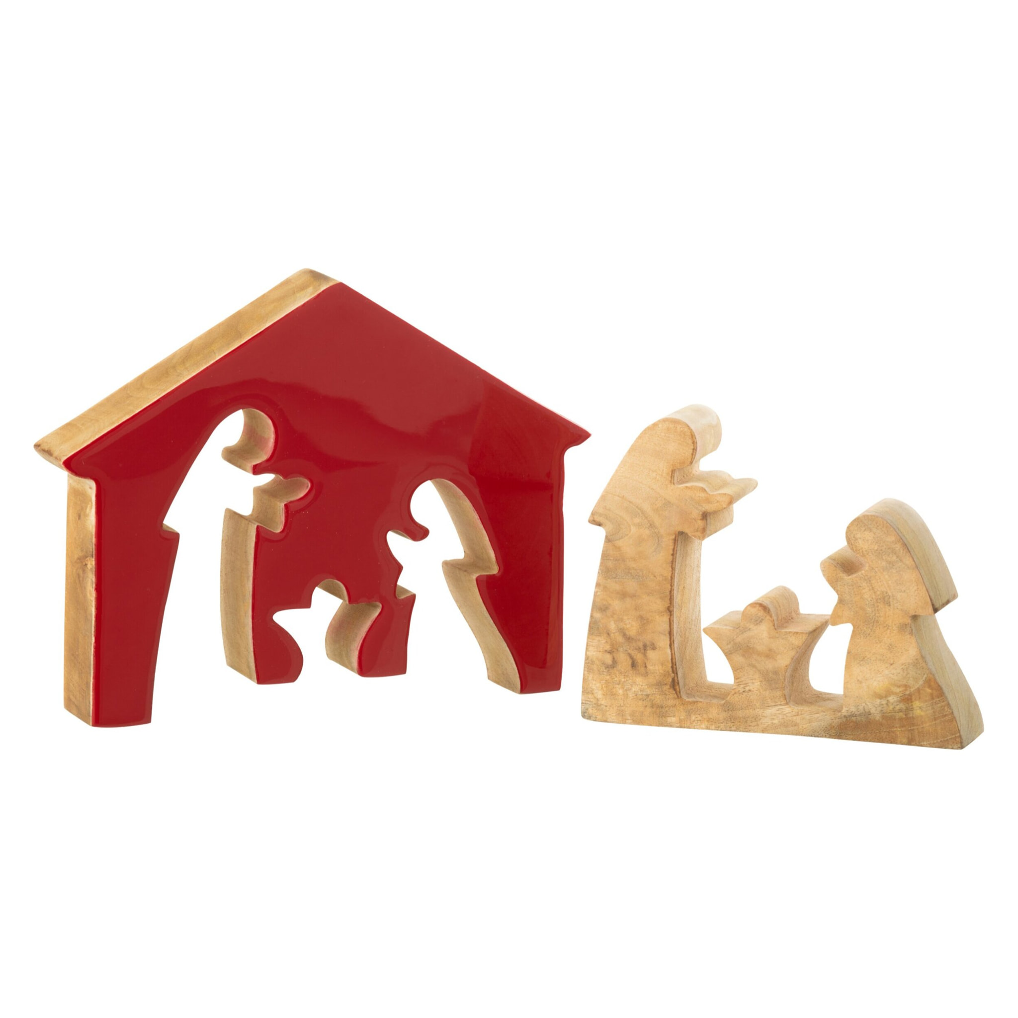 J-Line décoration Crèche Noël Maison - bois - rouge/naturel - large