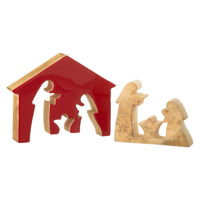 J-Line décoration Crèche Noël Maison - bois - rouge/naturel - large