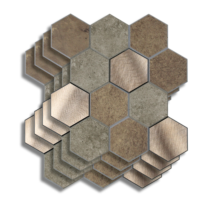 Crédence adhésive murale 3D  - Effet carrelage hexagonal 4 pièces - Gris