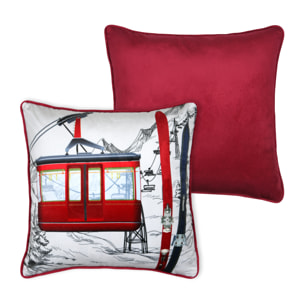 Coussin décoratif carré à motif téléphérique - Rouge