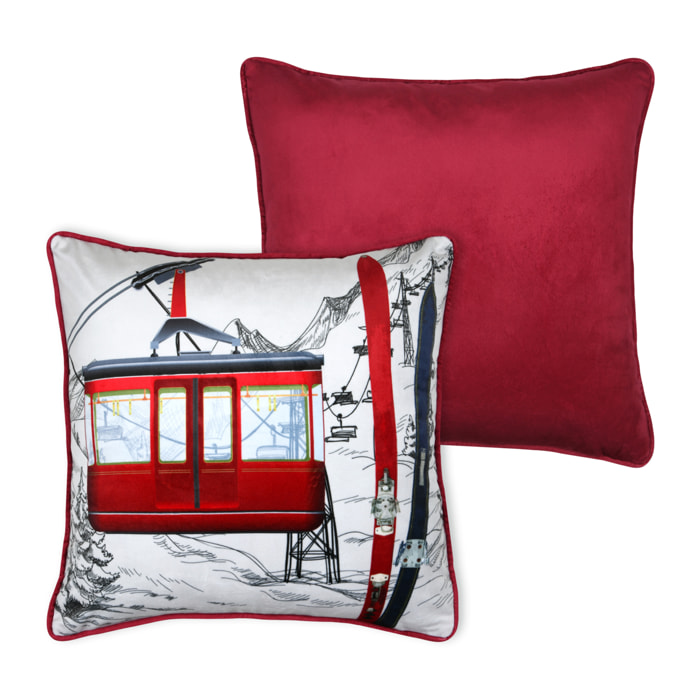 Coussin décoratif carré à motif téléphérique - Rouge