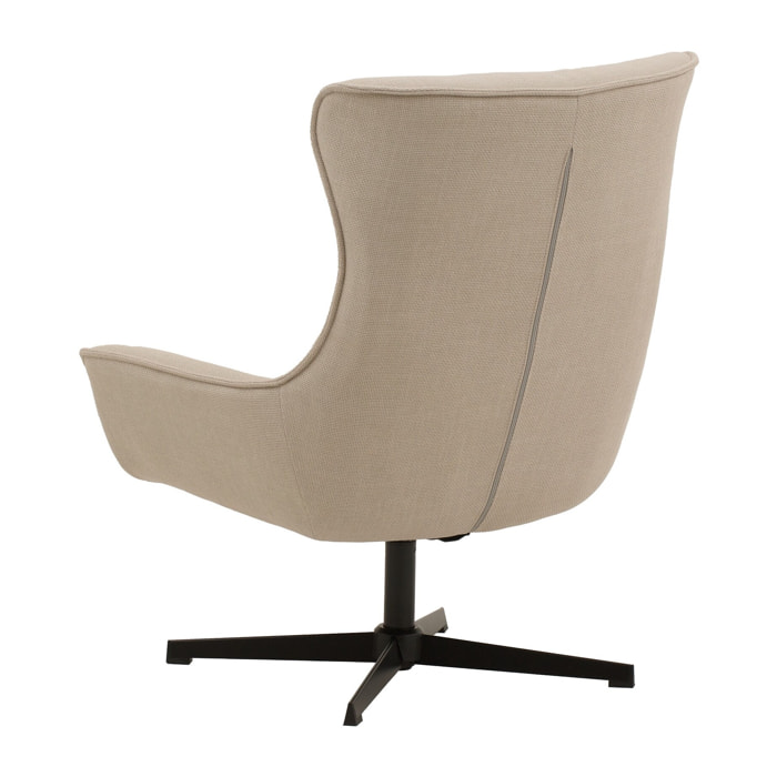 Poltrona girevole RIGA in tessuto beige e base in metallo nero