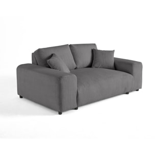 Garance - canapé droit 2 places - en velours côtelé - Gris foncé