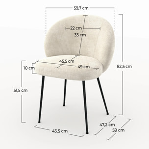 Chaise en velours chenillé écru et métal noir - Bloomy
