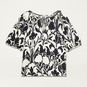 Oltre - Blusa de raso floreada - Negro