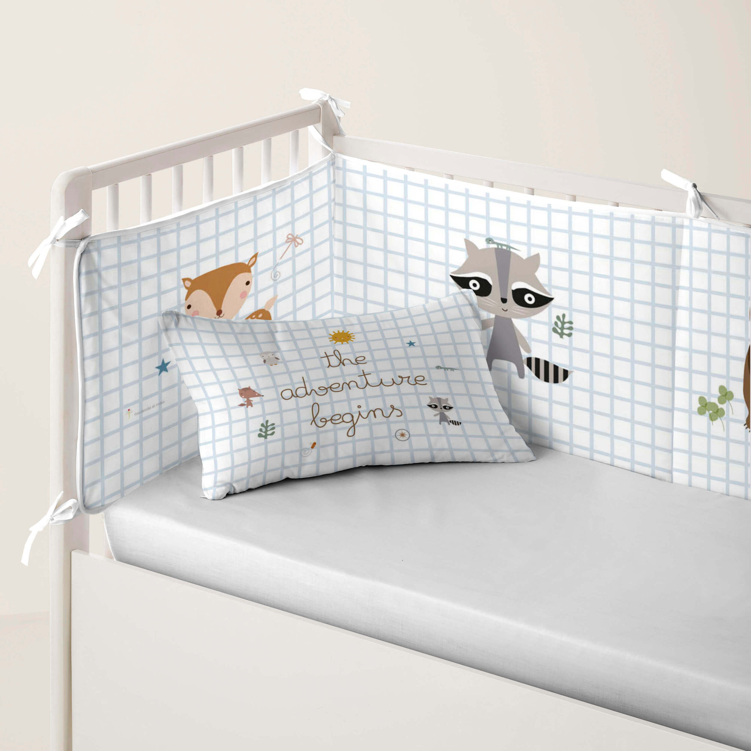 Protector de cuna - Algodón - Con Cintas - Aventura Bosque